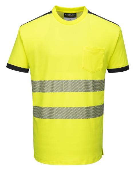 Warnschutz Baumwolle T-Shirt gelb schwarz Streifen floureszierend 