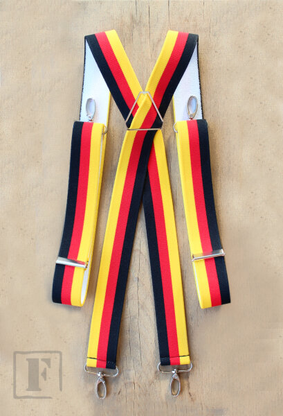 FLEIRO Hosenträger in Deutschland-Farben mit Metall Karabinerhaken XMK-13